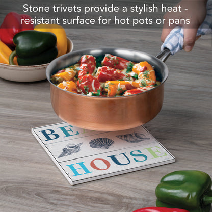 Thirstystone Beach House Decorative Heat Tolerant Stone Trivet with Protective Cork Backing 8" Square