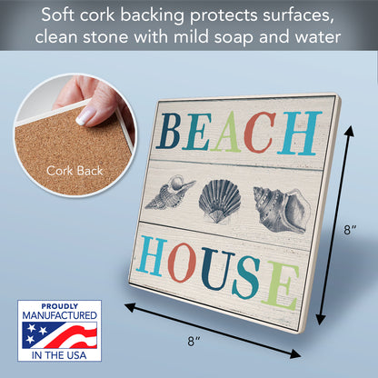 Thirstystone Beach House Decorative Heat Tolerant Stone Trivet with Protective Cork Backing 8" Square