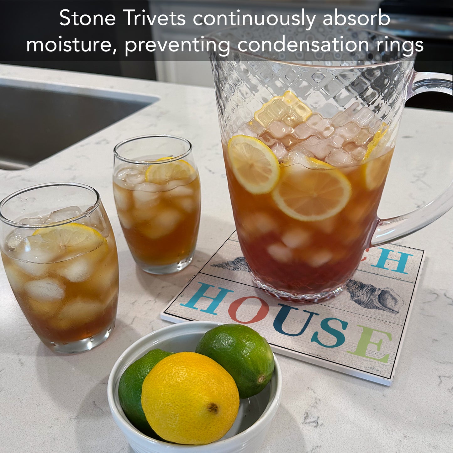 Thirstystone Beach House Decorative Heat Tolerant Stone Trivet with Protective Cork Backing 8" Square