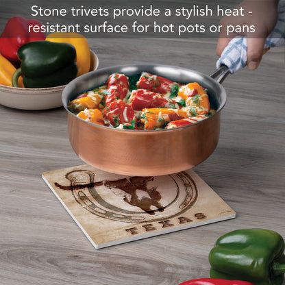Thirstystone Western Skull Decorative Heat Tolerant Stone Trivet with Non-Skid Cork Backing 8” Square