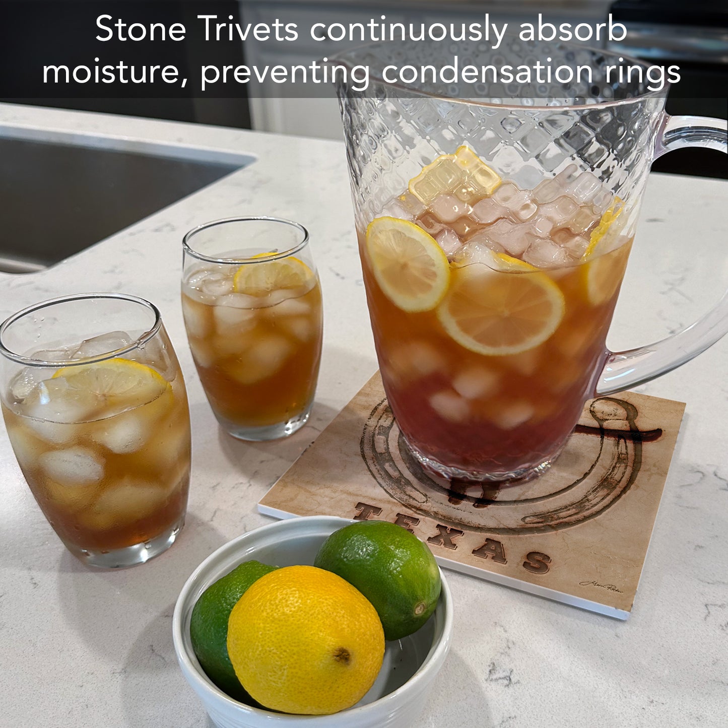 Thirstystone Western Skull Decorative Heat Tolerant Stone Trivet with Non-Skid Cork Backing 8” Square
