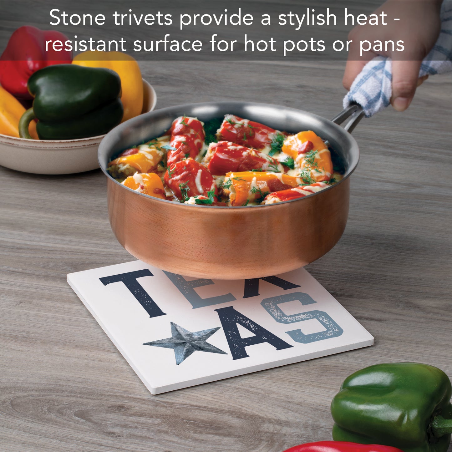 Thirstystone Patriotic Texas Decorative Heat Tolerant Stone Trivet with Non-Skid Cork Backing 8” Square