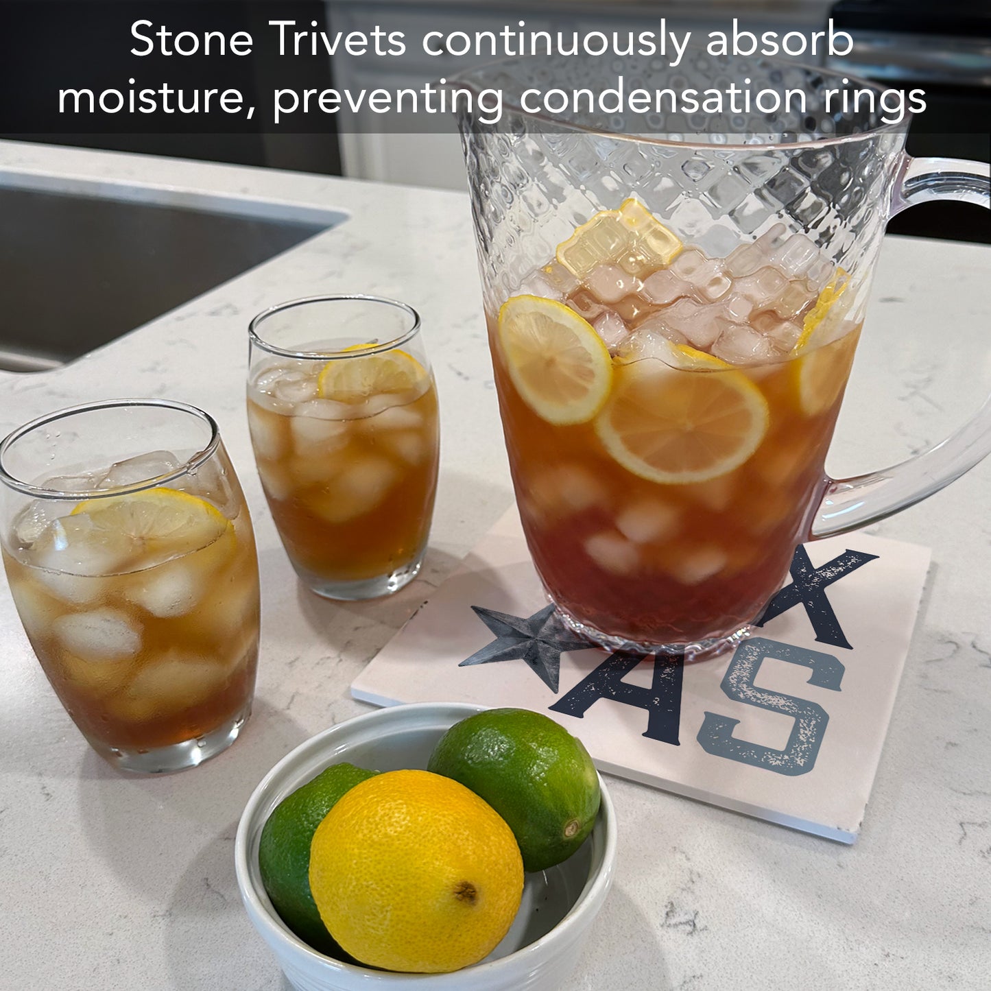 Thirstystone Patriotic Texas Decorative Heat Tolerant Stone Trivet with Non-Skid Cork Backing 8” Square