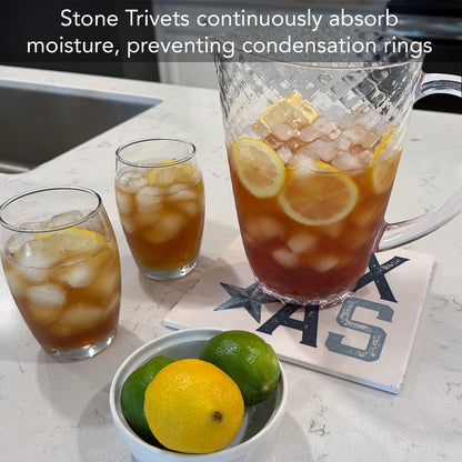 Thirstystone Patriotic Texas Decorative Heat Tolerant Stone Trivet with Non-Skid Cork Backing 8” Square