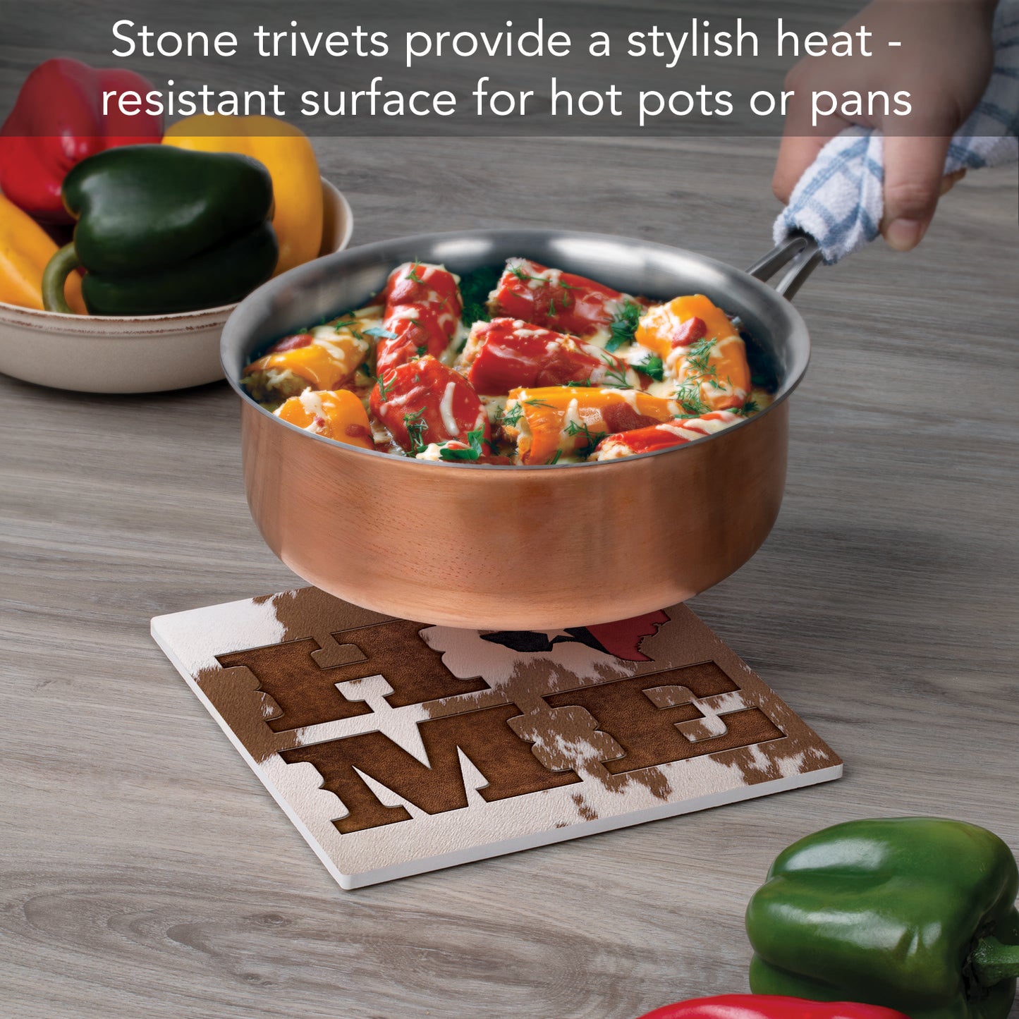 Thirstystone Cowhide Home Decorative Heat Tolerant Stone Trivet with Non-Skid Cork Backing 8” Square