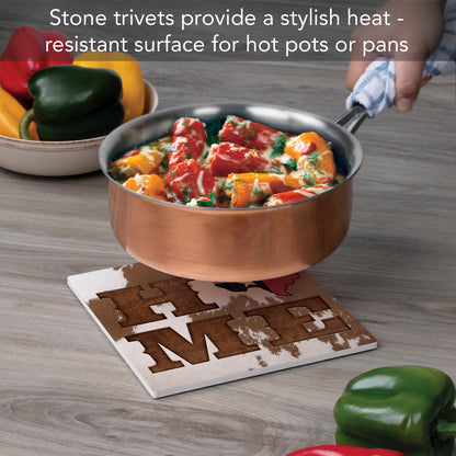 Thirstystone Cowhide Home Decorative Heat Tolerant Stone Trivet with Non-Skid Cork Backing 8” Square
