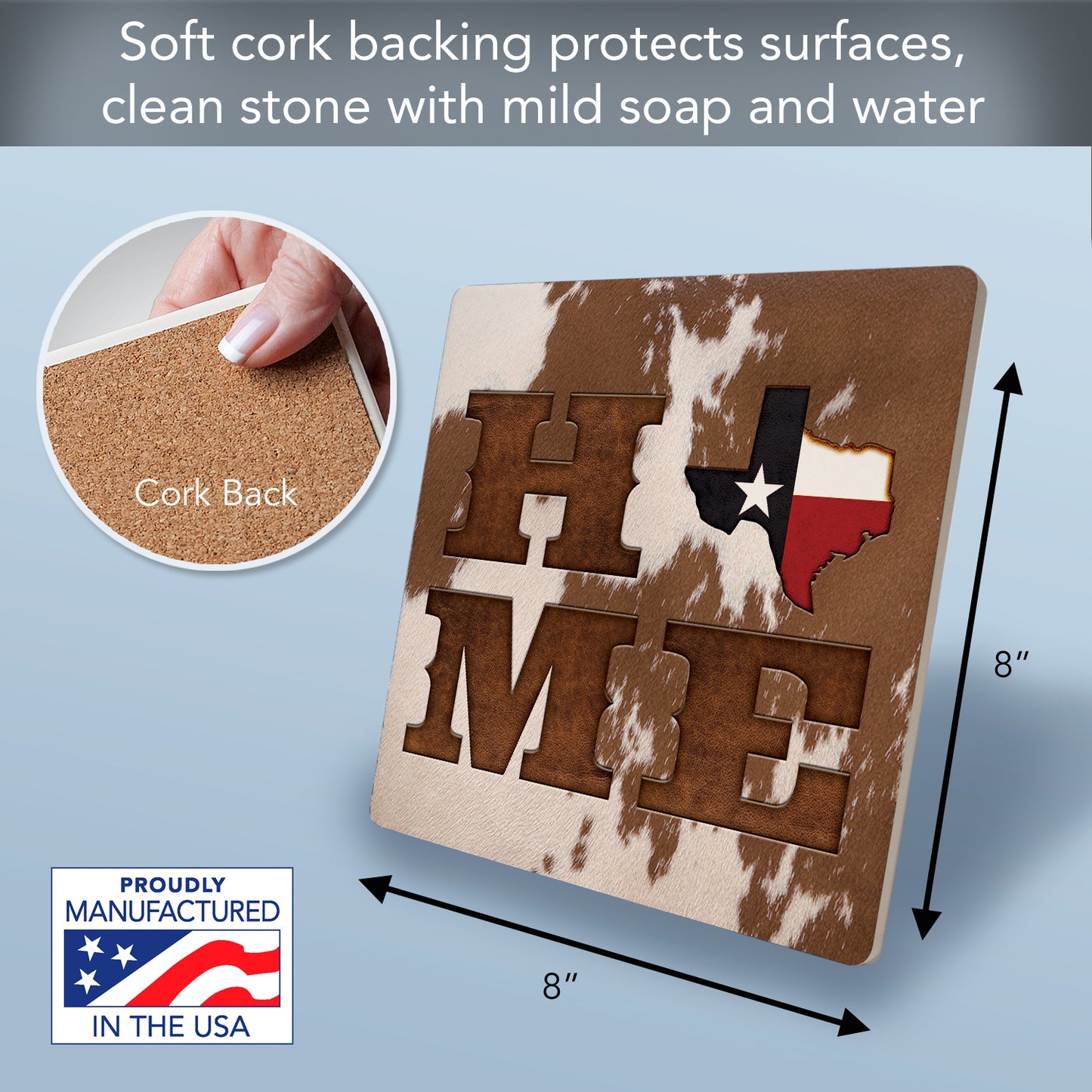 Thirstystone Cowhide Home Decorative Heat Tolerant Stone Trivet with Non-Skid Cork Backing 8” Square