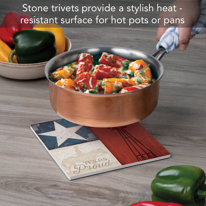 Thirstystone Texas Proud Decorative Heat Tolerant Stone Trivet with Non-Skid Cork Backing 8” Square