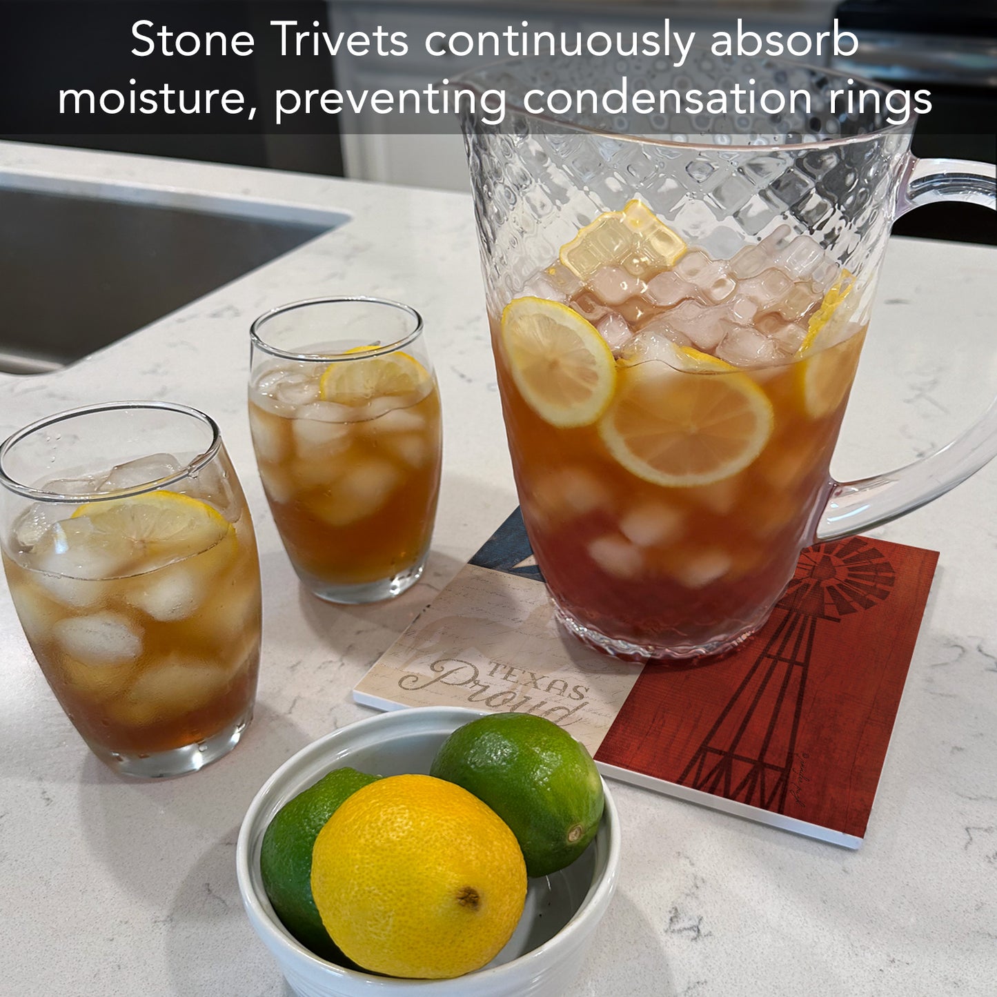 Thirstystone Texas Proud Decorative Heat Tolerant Stone Trivet with Non-Skid Cork Backing 8” Square