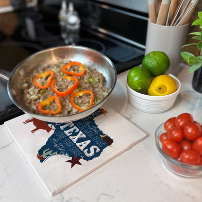 Thirstystone Texas Favorites Decorative Heat Tolerant Stone Trivet with Non-Skid Cork Backing 8” Square
