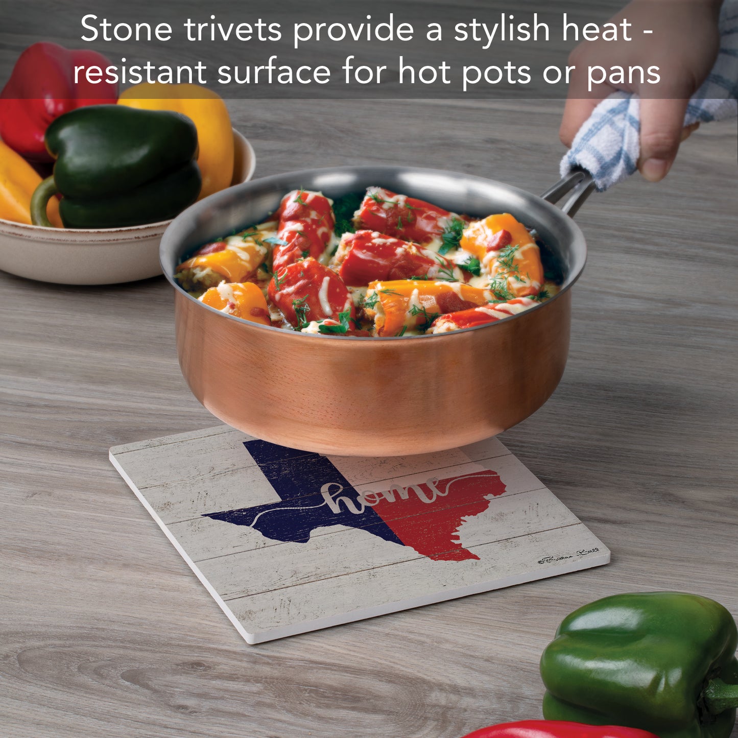 Thirstystone Texas Flag Home Decorative Heat Tolerant Stone Trivet with Non-Skid Cork Backing 8” Square