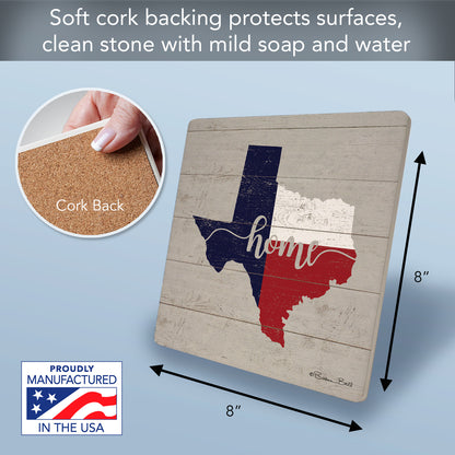 Thirstystone Texas Flag Home Decorative Heat Tolerant Stone Trivet with Non-Skid Cork Backing 8” Square