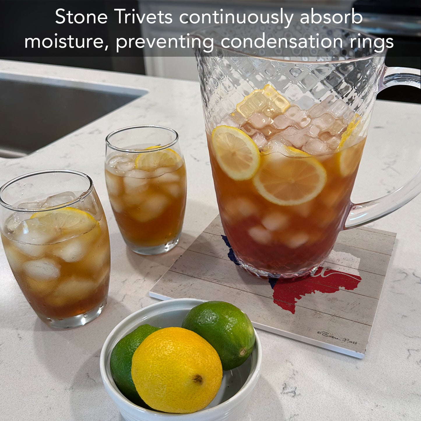 Thirstystone Texas Flag Home Decorative Heat Tolerant Stone Trivet with Non-Skid Cork Backing 8” Square