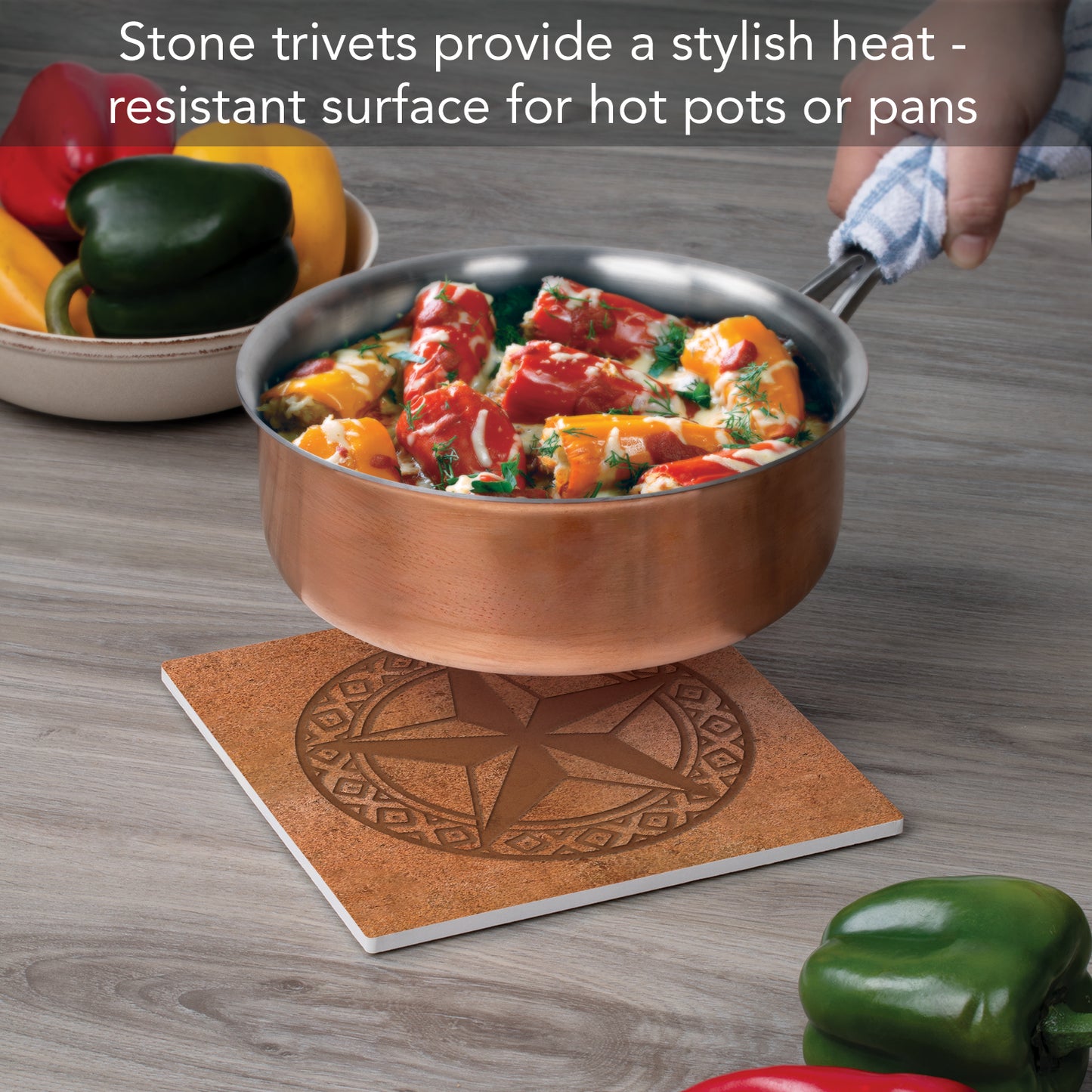 Thirstystone Leather Lonestar Decorative Heat Tolerant Stone Trivet with Non-Skid Cork Backing 8” Square