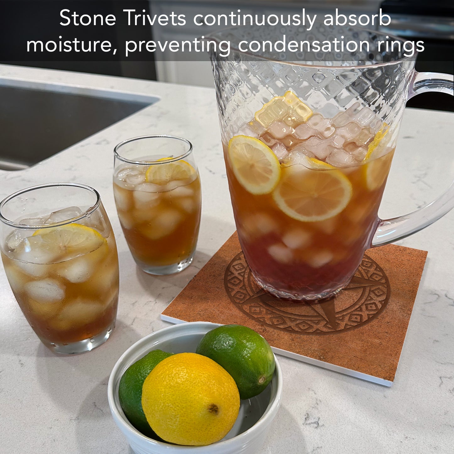 Thirstystone Leather Lonestar Decorative Heat Tolerant Stone Trivet with Non-Skid Cork Backing 8” Square
