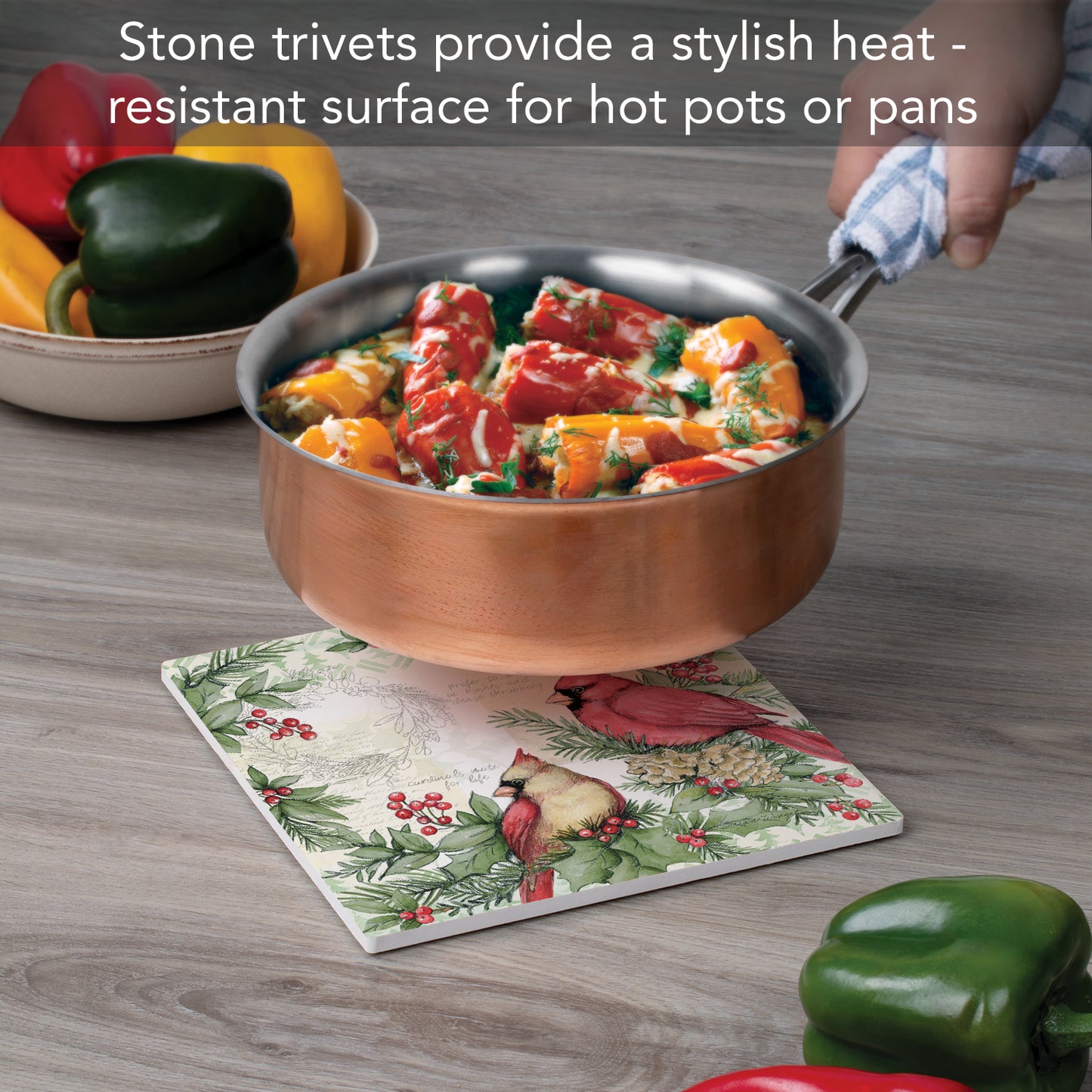 Thirstystone Holiday Cardinal Decorative Heat Tolerant Stone Trivet with Non-Skid Cork Backing 8”