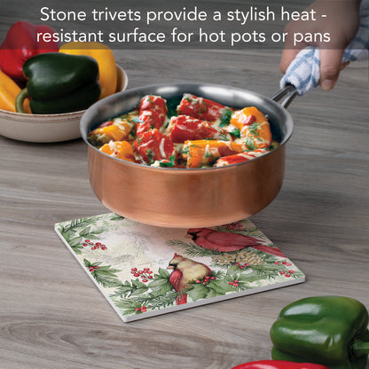 Thirstystone Holiday Cardinal Decorative Heat Tolerant Stone Trivet with Non-Skid Cork Backing 8”