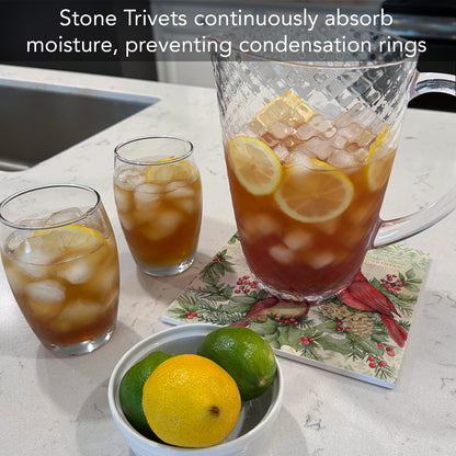 Thirstystone Holiday Cardinal Decorative Heat Tolerant Stone Trivet with Non-Skid Cork Backing 8”