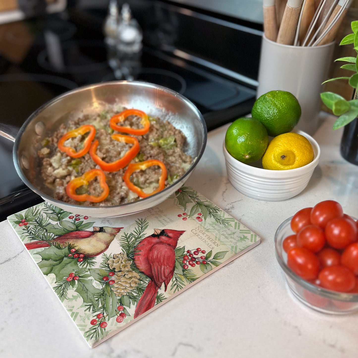Thirstystone Holiday Cardinal Decorative Heat Tolerant Stone Trivet with Non-Skid Cork Backing 8”