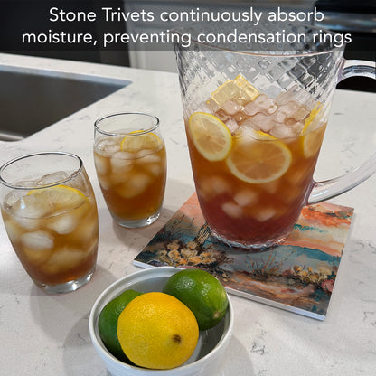 Thirstystone Desert Dream Decorative Heat Tolerant Stone Trivet with Non-Skid Cork Backing 8” Square
