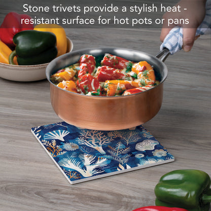 Thirstystone Maritime Mosaic Decorative Heat Tolerant Stone Trivet with Non-Skid Cork Backing 8” Square