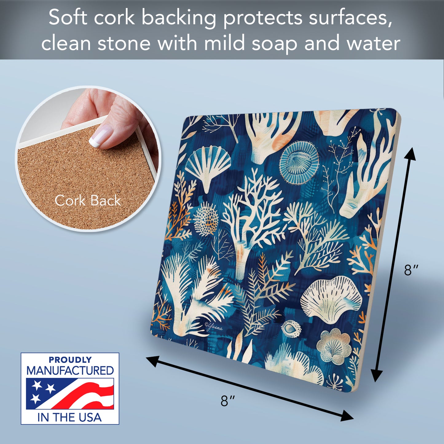 Thirstystone Maritime Mosaic Decorative Heat Tolerant Stone Trivet with Non-Skid Cork Backing 8” Square