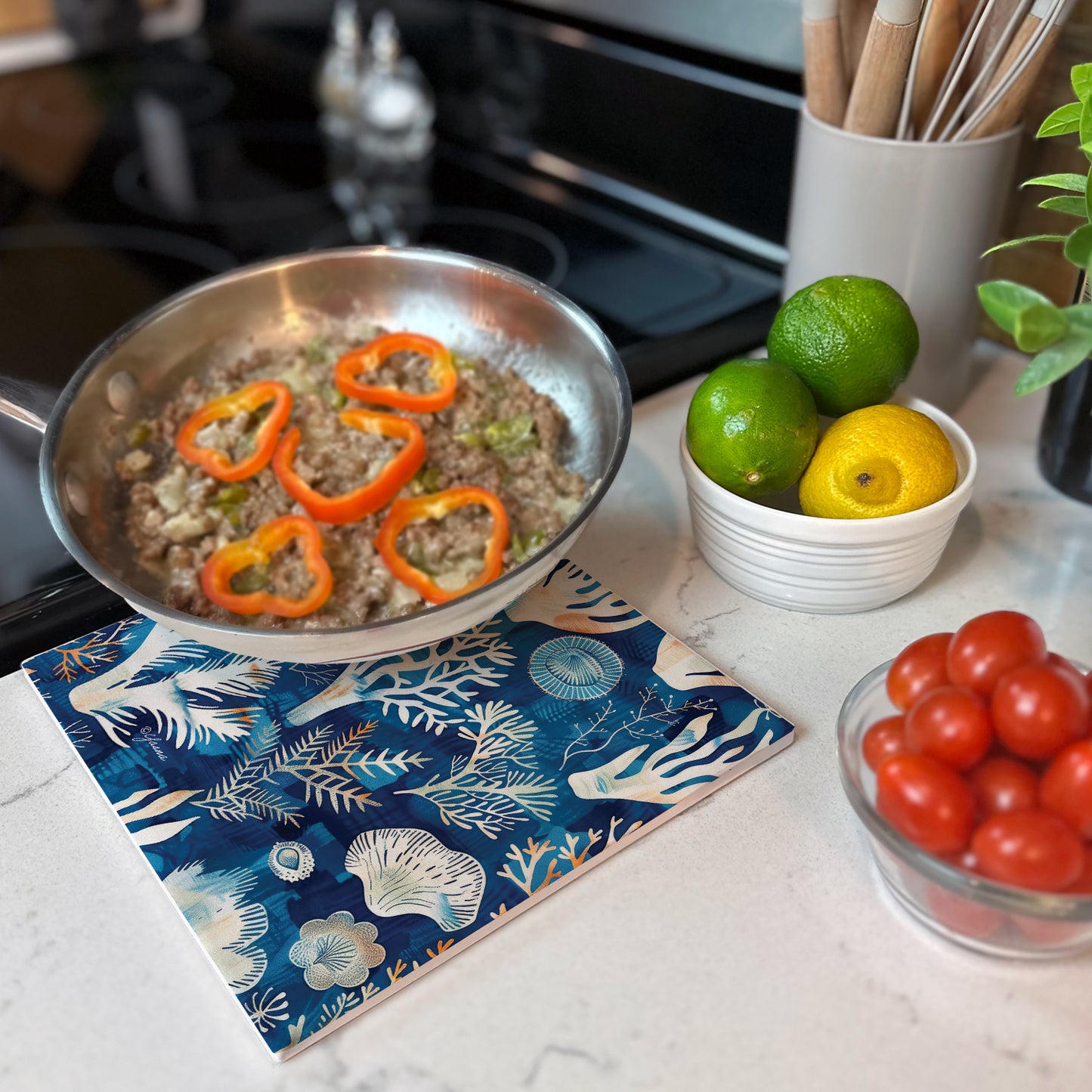Thirstystone Maritime Mosaic Decorative Heat Tolerant Stone Trivet with Non-Skid Cork Backing 8” Square