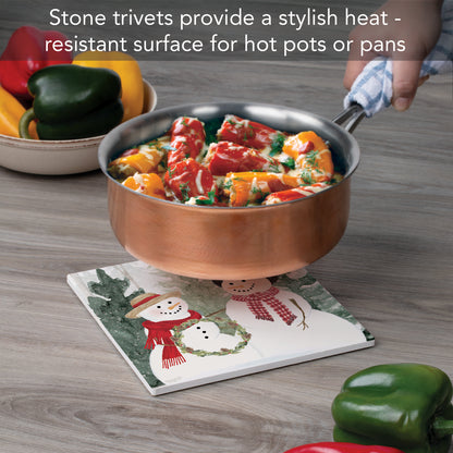Thirstystone Christmas in The Woods Decorative Heat Tolerant Stone Trivet with Non-Skid Cork Backing 8” Square