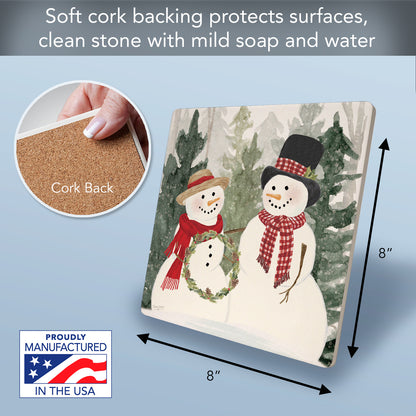 Thirstystone Christmas in The Woods Decorative Heat Tolerant Stone Trivet with Non-Skid Cork Backing 8” Square