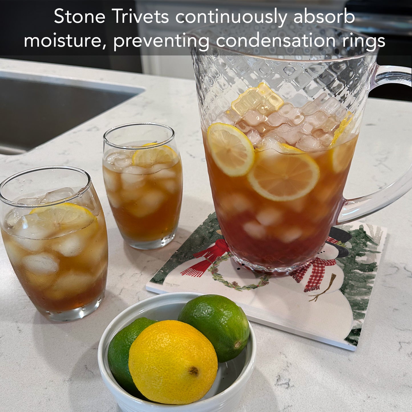 Thirstystone Christmas in The Woods Decorative Heat Tolerant Stone Trivet with Non-Skid Cork Backing 8” Square