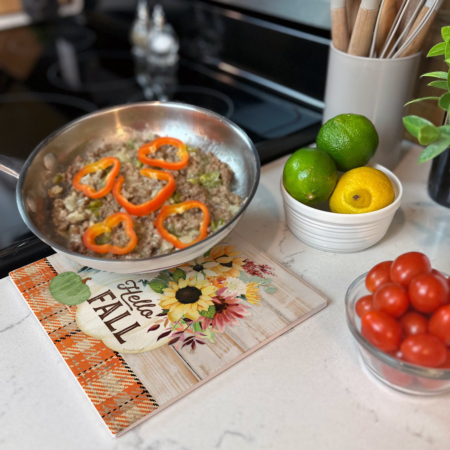 Thirstystone Hello Fall Heat Tolerant Stone Trivet with Non-Skid Cork Backing 8” Square