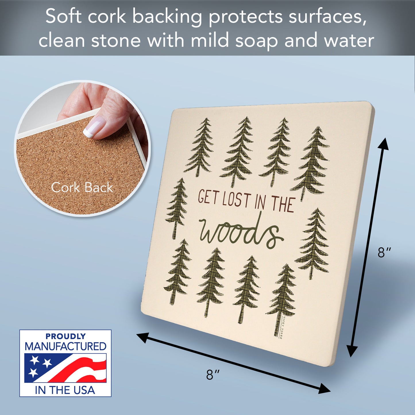 Thirstystone Get Lost Decorative Heat Tolerant Stone Trivet with Non-Skid Cork Backing 8” Square