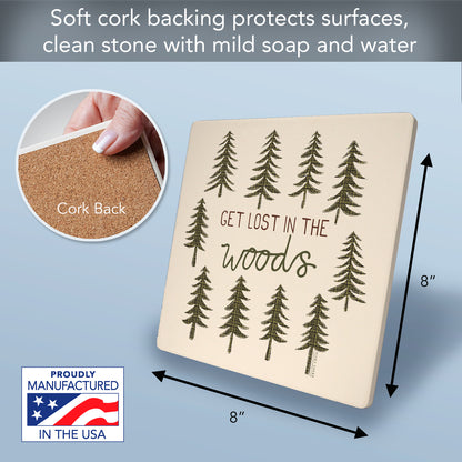 Thirstystone Get Lost Decorative Heat Tolerant Stone Trivet with Non-Skid Cork Backing 8” Square