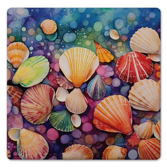 Thirstystone Bright Shells Decorative Heat Tolerant Stone Trivet with Non-Skid Cork Backing 8” Square