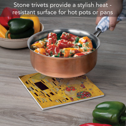 Thirstystone The Kiss Decorative Heat Tolerant Stone Trivet with Non-Skid Cork Backing 8” Square Artistic, Durable, Easily Wipes Clean