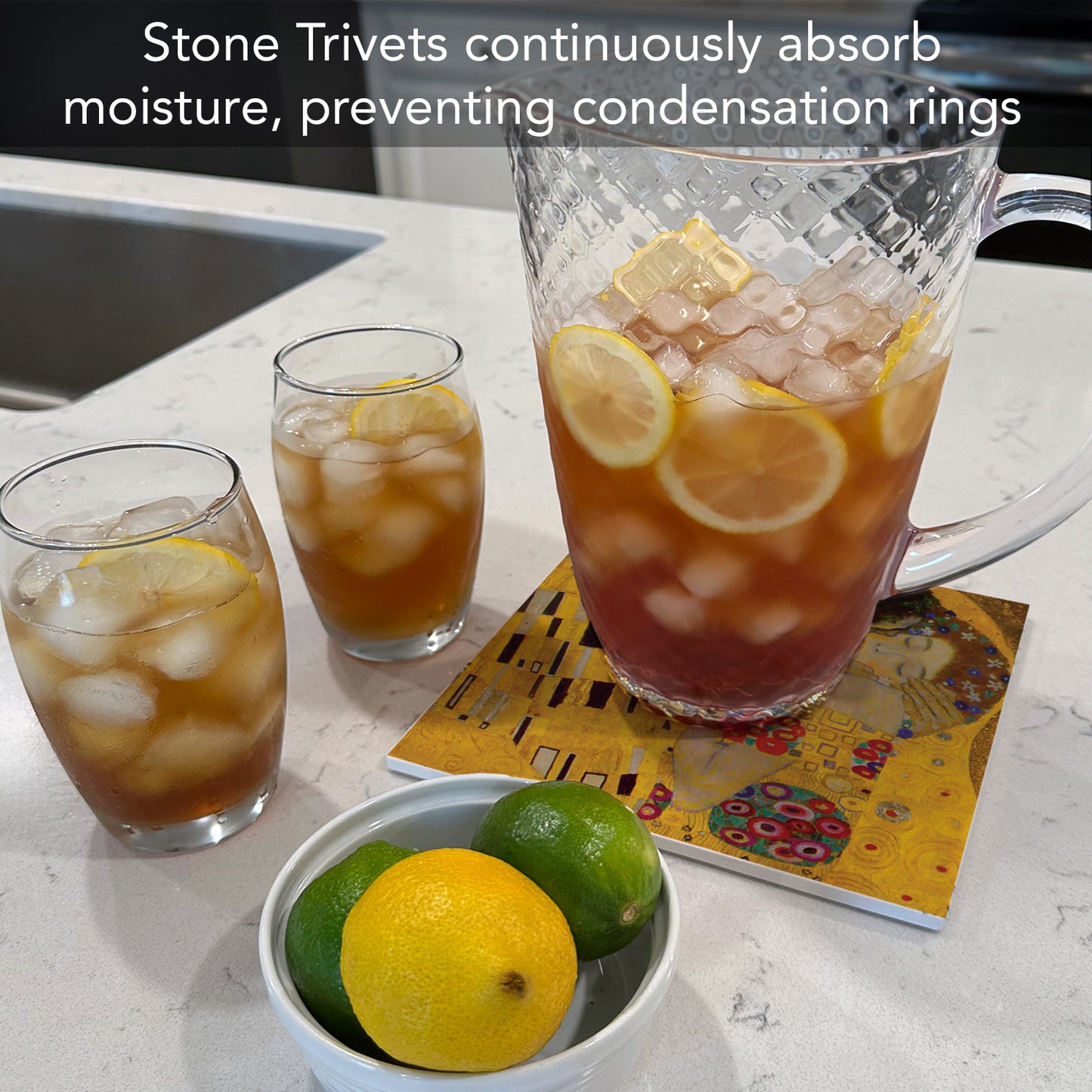 Thirstystone The Kiss Decorative Heat Tolerant Stone Trivet with Non-Skid Cork Backing 8” Square Artistic, Durable, Easily Wipes Clean