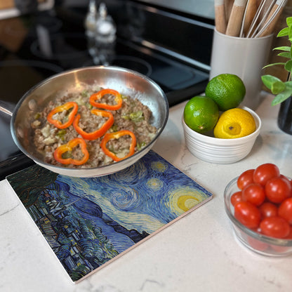 Thirstystone Starry Night Decorative Heat Tolerant Stone Trivet with Non-Skid Cork Backing 8” Square Artistic, Durable, Easily Wipes Clean