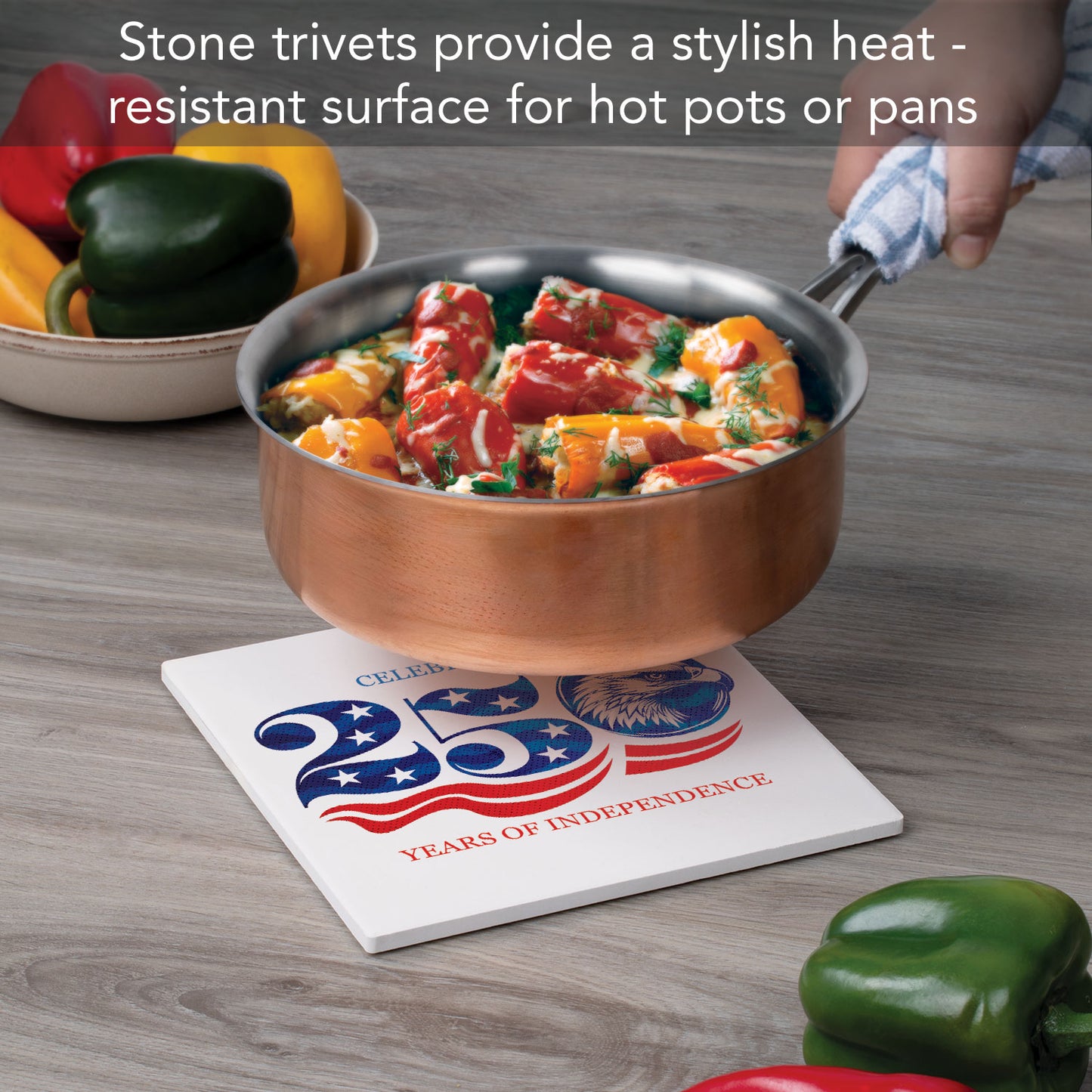 Thirstystone Celebrate 250 Years Decorative Heat Tolerant Stone Trivet with Non-Skid Cork Backing 8” Square