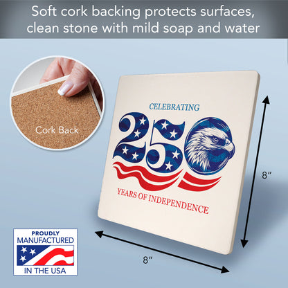 Thirstystone Celebrate 250 Years Decorative Heat Tolerant Stone Trivet with Non-Skid Cork Backing 8” Square