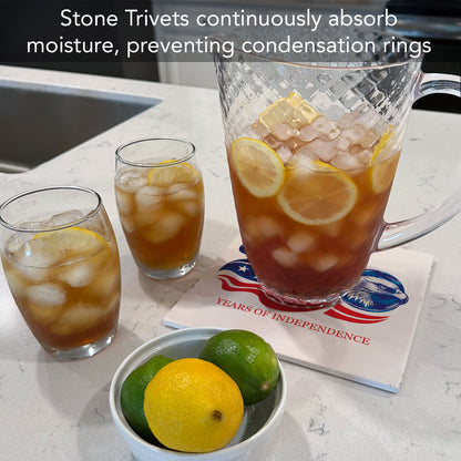 Thirstystone Celebrate 250 Years Decorative Heat Tolerant Stone Trivet with Non-Skid Cork Backing 8” Square