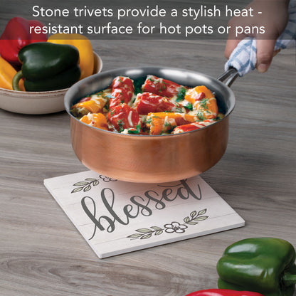 Thirstystone Blessed Delight Decorative Heat Tolerant Stone Trivet with Non-Skid Cork Backing 8” Square