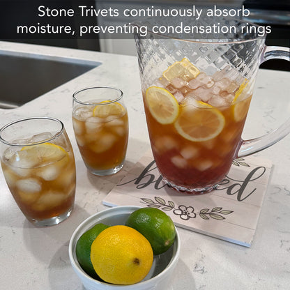 Thirstystone Blessed Delight Decorative Heat Tolerant Stone Trivet with Non-Skid Cork Backing 8” Square