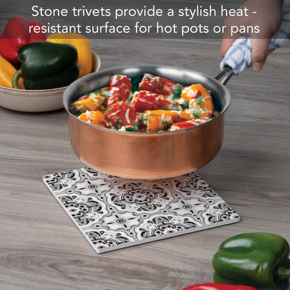 Thirstystone Tile Sketch Decorative Heat Tolerant Stone Trivet with Non-Skid Cork Backing 8” Square