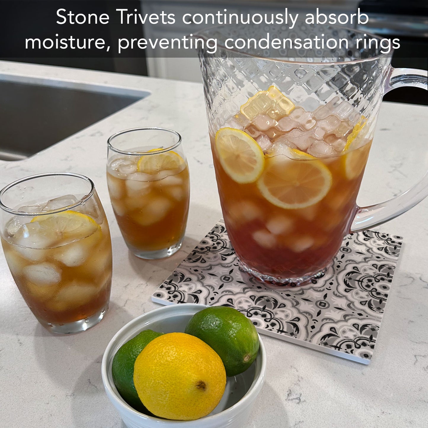 Thirstystone Tile Sketch Decorative Heat Tolerant Stone Trivet with Non-Skid Cork Backing 8” Square