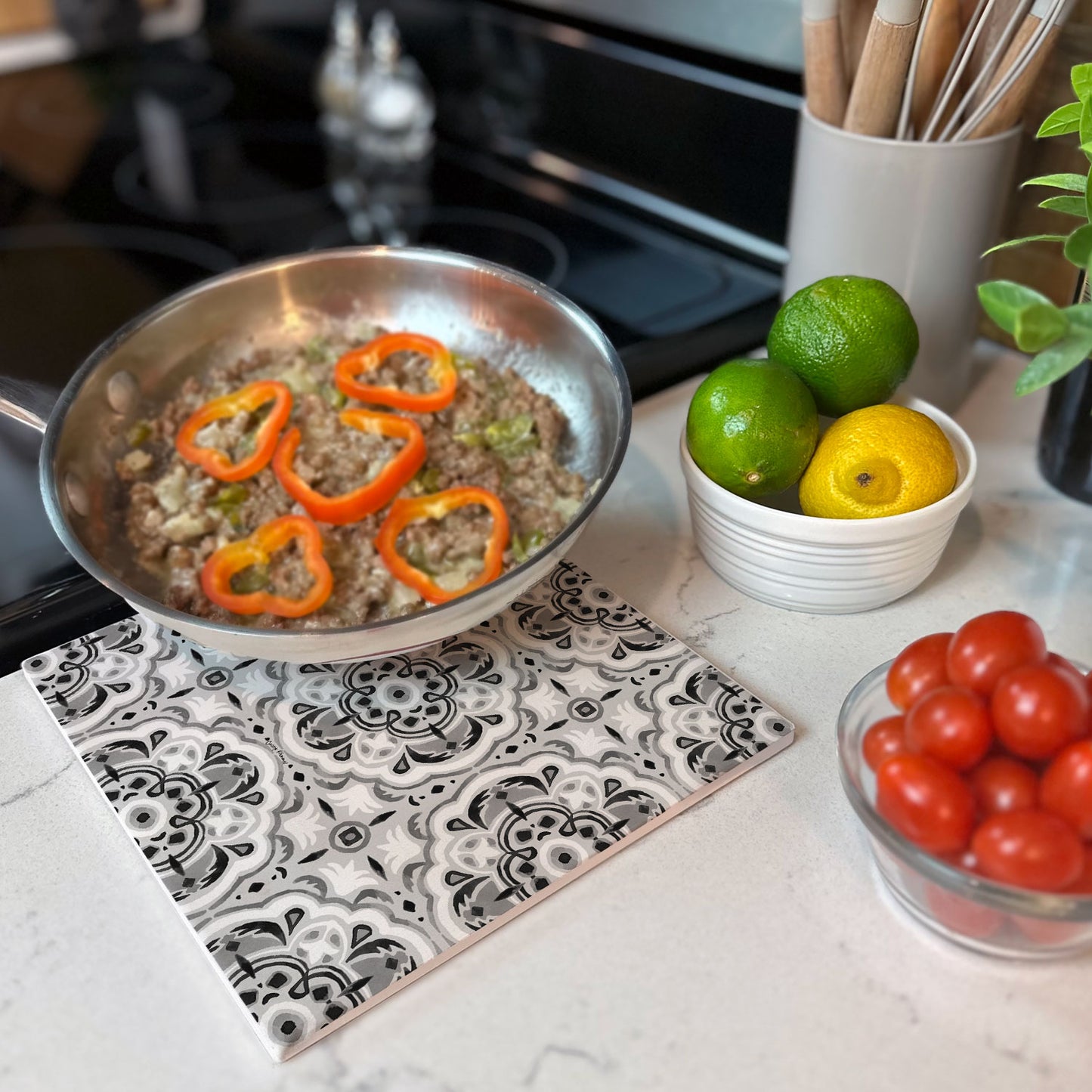 Thirstystone Tile Sketch Decorative Heat Tolerant Stone Trivet with Non-Skid Cork Backing 8” Square