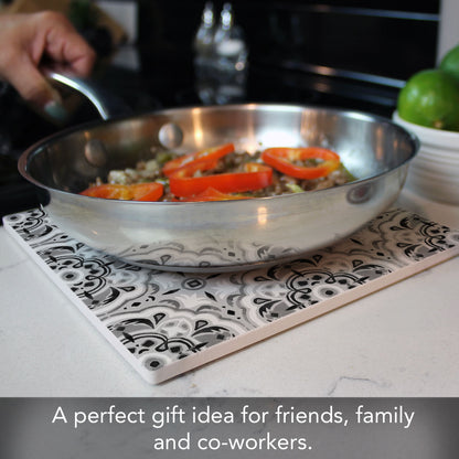 Thirstystone Tile Sketch Decorative Heat Tolerant Stone Trivet with Non-Skid Cork Backing 8” Square