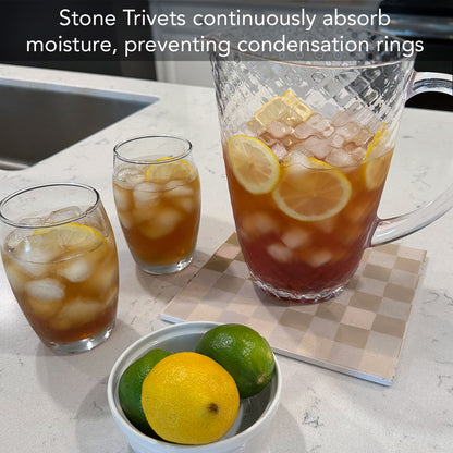 Thirstystone Millenial Checkers Decorative Heat Tolerant Stone Trivet with Non-Skid Cork Backing 8” Square