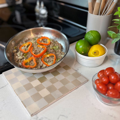 Thirstystone Millenial Checkers Decorative Heat Tolerant Stone Trivet with Non-Skid Cork Backing 8” Square