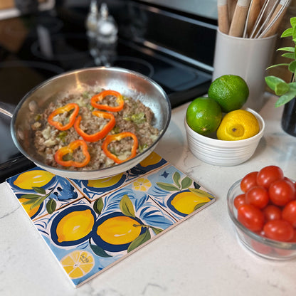 Thirstystone Cucina Al Limone Decorative Heat Tolerant Stone Trivet with Non-Skid Cork Backing 8” Square