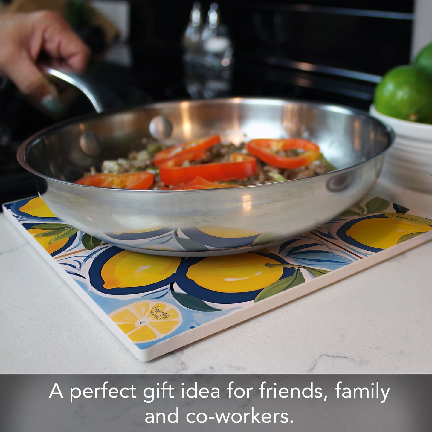 Thirstystone Cucina Al Limone Decorative Heat Tolerant Stone Trivet with Non-Skid Cork Backing 8” Square